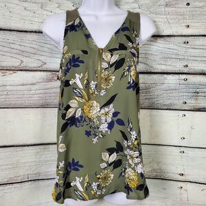 Rue21 Small Green Floral Zip Front Sleeveless Blouse Tank Top
